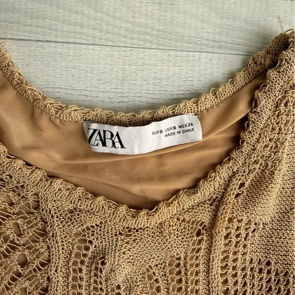 Zara Beige Crochet Dress Size S - Picture 5 of 9